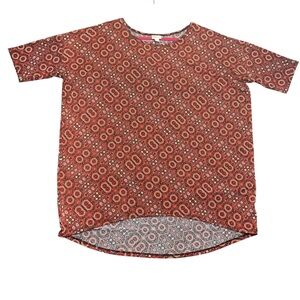 LuLaRoe Blouse Top Women’s XL Red Orange Short Sleeve Floral High-Low Hem